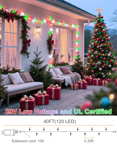 40FT 120 LED Christmas Lights Outdoor
