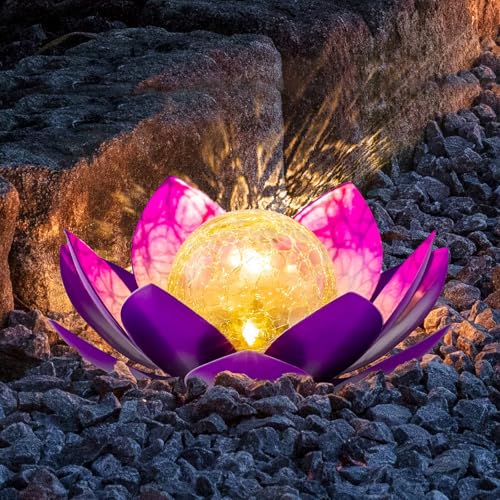 Solar Light Outdoor Decor Art Crackle Globe Glass Lotus Decoration (2 Count)