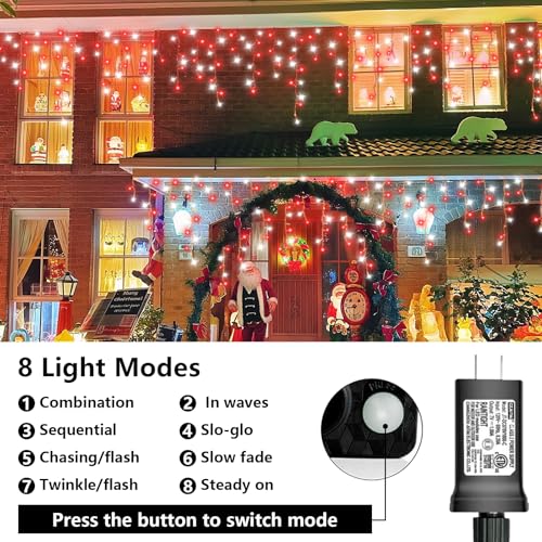Red and White Icicle Lights for Outside (66 Foot)
