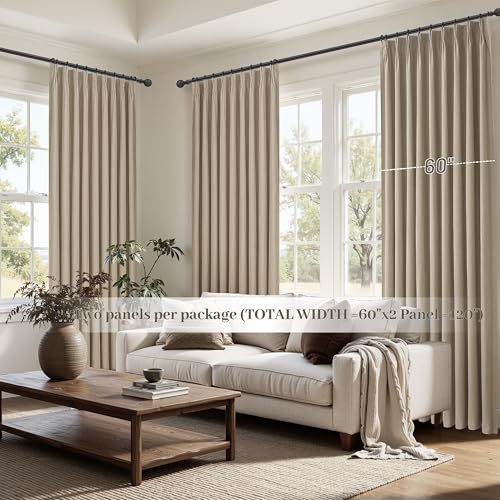 Curtains 60 Inch Length Wide Pinch Pleated Black Out Curtain 84 Inch Long for Living Room