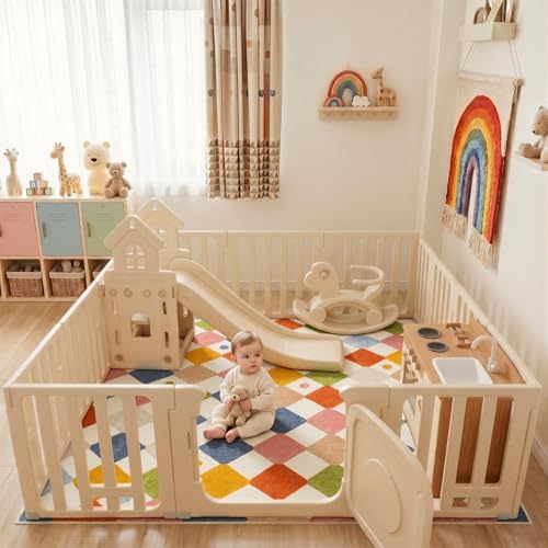 6x6 Square Rug Washable Kids Playroom Rug Colorful Nursery Play Mat (36 Sq Ft)
