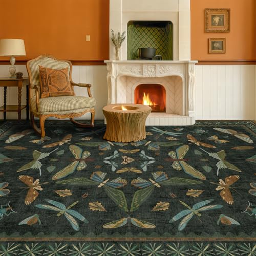 6x8 Dark Green Washable Dining Room Rug (48 Sq Ft)