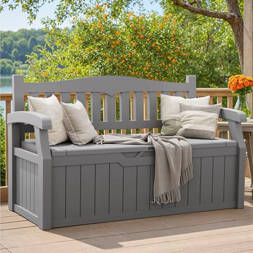 80 Gallon Storage Bench Outdoor Deck Box with Armrest (705.6 Ounce)