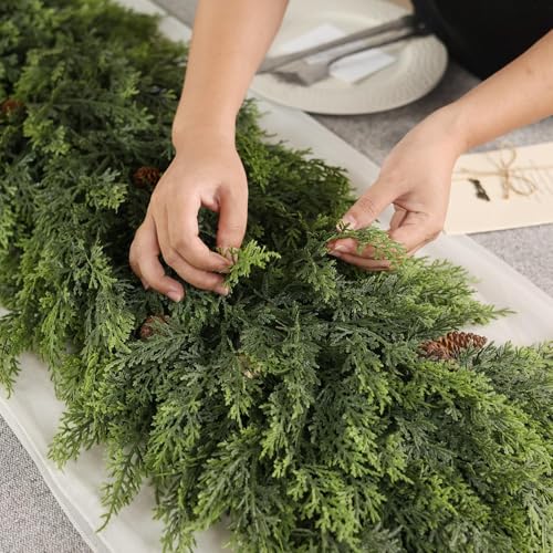 5FT 1Pcs Lifelike Touch Artificial Christmas Cedar Garland for Mantle Decor