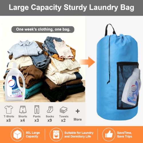 Laundry Bag Backpack Durable Laundry Bag with Shoulder Straps and Mesh Pockets Portable Laundry Hamper Dirty Clothes Bag for College