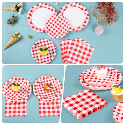 175Pcs Red Gingham Plates (175 Count)