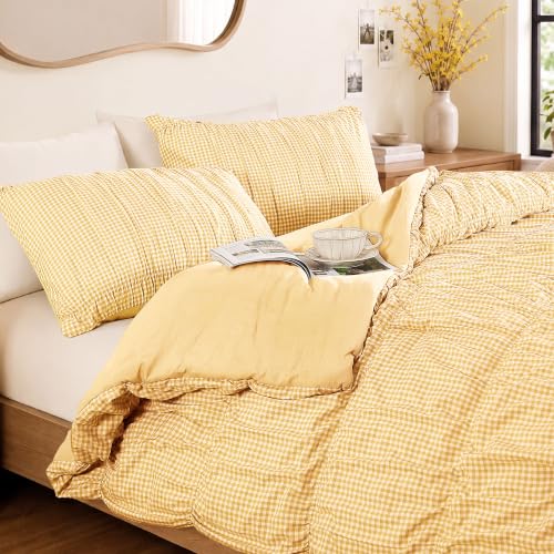 Yellow Gingham Queen Size Comforter Sets