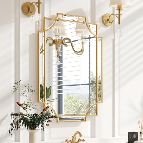 20"x30" Gold Foil Scalloped Edge Decorative Vanity Wall Mirror