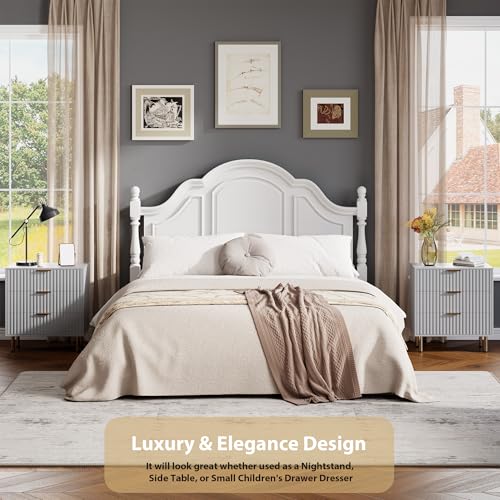 Fluted Grey 3 Drawer Dresser for Bedroom with Deep Drawers