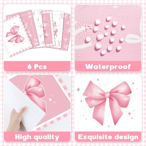 Pink Bow Placemats Set of 6 Cute Coquette Plastic Table Mat 17×13×0.04in (6 Count)