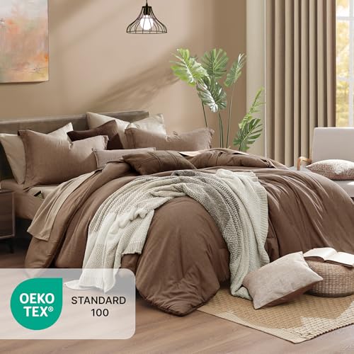 Queen Comforter Set 7 Pieces Brown Cationic Dyeing Bed in a Bag