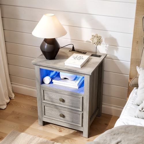 Nightstand with Charger Station Strip Lights