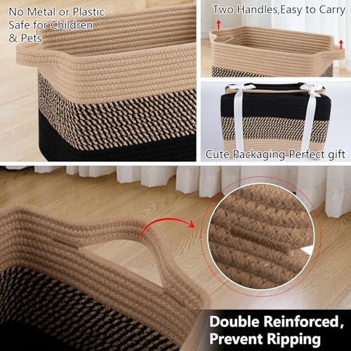 Cotton Rope Storage Baskets for Organizing Black & Brown 3