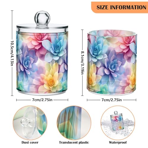 2 Pack Qtip Holder Organizer Dispenser Succulent Cactus Pattern Bathroom Storage Canister Cotton Ball Holder Container for Cotton Pads (2 Count)