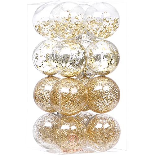 16 Pack Clear Christmas Ball Ornaments with Fillers (16 Count)