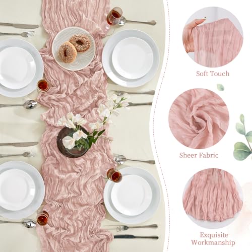6 Pack Dusty Pink Cheesecloth Table Runner 35×120 Inch Fall Boho Home Decor (5.28 Ounce)