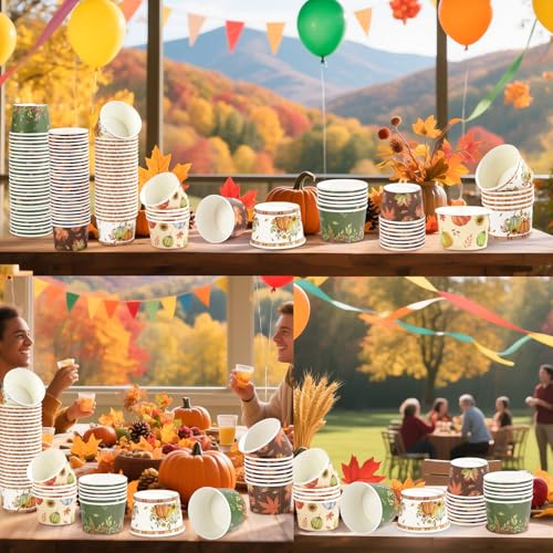 120Pcs Fall Ice Cream Cups 12 oz Disposable Autumn Pumpkin Maple Leaves Paper Dessert Snack Soup Bowls Fall Green Orange Yogurt Cup Container for Hot or Cold Food Thanksgiving Harvest Party Supplies (120 Count)