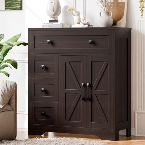 Farmhouse Storage Cabinet with 2 Doors and 4 Drawers