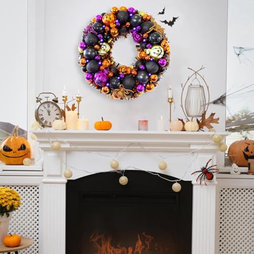 13.8 Inch Halloween Ball Wreath for Front Door with Lights