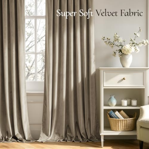 Light Taupe Blackout Velvet Curtains Drapes 96 Inch Long 52"x96" (2 Count)