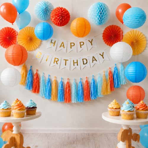Orange and Blue Paper Tassel (20 Count)