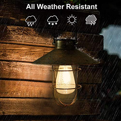 Solar Lantern Outdoor Hanging Light Metal Solar Lamp with Warm White Edison Bulb Design for Garden Yard Patio Proch Decor