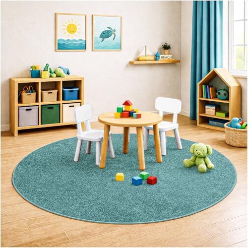 Soft & Colorful 12' Round Kids Classroom Area Rug