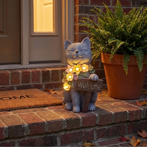 Solar Cat Garden Statue for Outdoor Decor