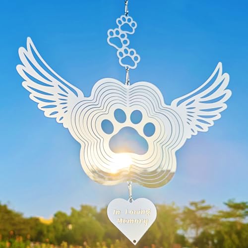 Dog Cat Memorial Gifts Stainless Steel Pet Paw Print Sympathy Wind Spinners