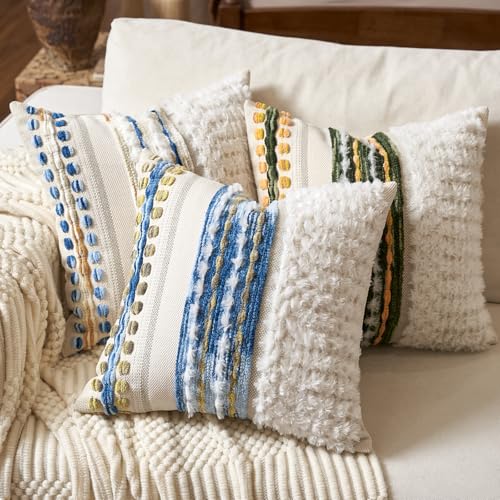 Boho Chenille Tufted Throw Pillow Covers 18x18 Inch Set of 2 (2 Count)