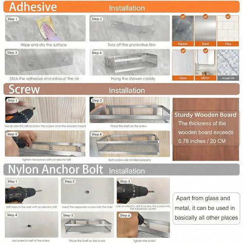 5-in-1 16.5" Extra Long Kitchen Organizer & Shower Caddy Set, Wall Mount Spice Rack with Paper Towel Holder, Utensil Holder & Soap Dish, Rustproof Mesh - Silver Gray, Guardrail