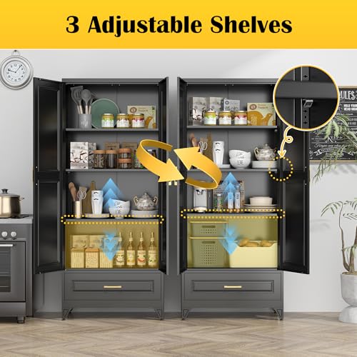 75" Metal Storage Cabinet with Doors and 3 Adjustable Shelves