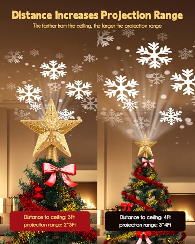 Christmas Star Tree Topper with Snowflake Projector Lights