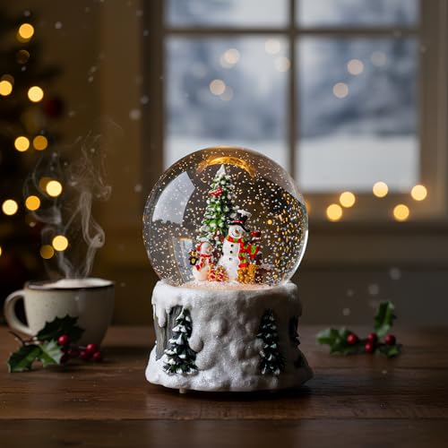 Christmas Snow Globe Lantern Water Glittering Snowman Scene with Music & Timer