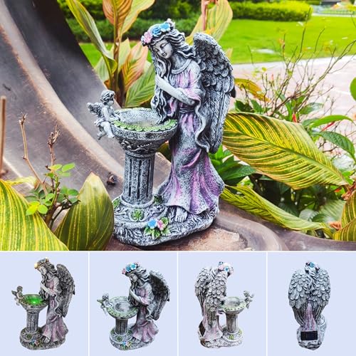 Solar Angel Decor 12 Inch Fairy Resin Outdoor Statue with Fountain Light