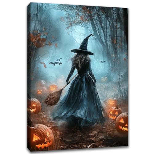 Vintage Moody Halloween Witch Artwork Wall Decor