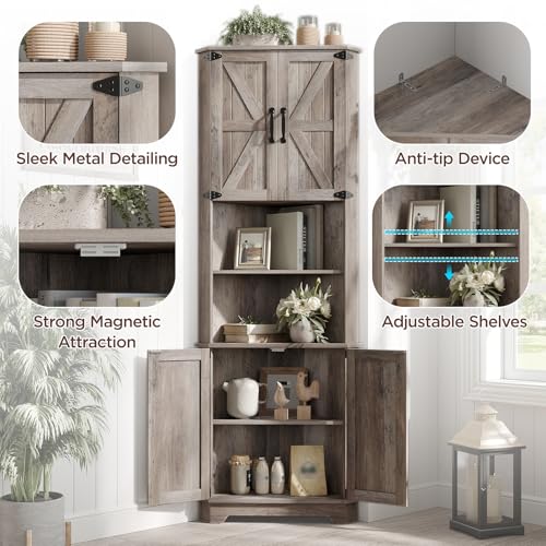 68.9" Tall Farmhouse Style Corner Cabinet