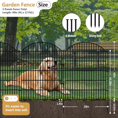 5 Panels Garden Fence Animal Barrier with Lock
