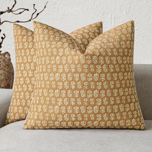 Decorative Floral Print Throw Pillow Covers 24×24 Golden Orange (2 Count)