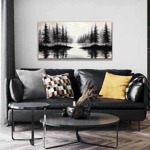 Black Wall Art For Living Room Canvas Art Wall Decor Print 24 X 48 In