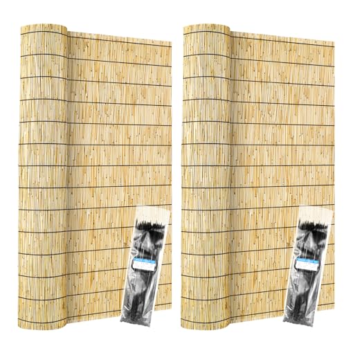 Reed Fencing Rolls 2 Pcs Natural Bamboo Fence 4FT X 16.4FT Privacy Screen Curtains Fence for Balcony Patio Garden Backyard Shades Outdoor（Yellow） (131.2 Sq Ft)