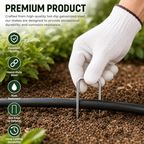 6 Inch 100 Pack Galvanized Landscape Staples Plant Cover Stakes 11 Gauge Tent Stakes Garden Stakes Landscaping Fabric SOD Pins Yard Stakes for Decoration Weed Barrier Fabric (100 Count)