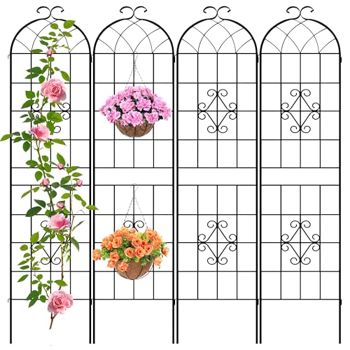 78.4 x 80in Rustic Iron Arch Decoration Garden Trellis with Black Metal Coating (4 Count)