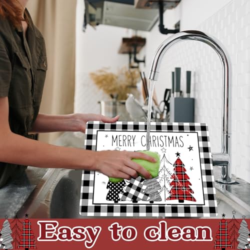Christmas Placemats Set of 6 Xmas Trees Plastic Table Mat 17×13×0.04in (6 Count)