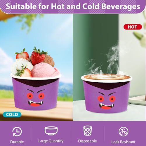 120 Pcs Halloween Ice Cream Cups 12 oz Disposable Ghost Pumpkin Cat Paper Dessert Snack Soup Bowls Halloween Yogurt Cup Containers for Hot or Cold Food Candies Baby Shower Birthday Party Supplies (120 Count)