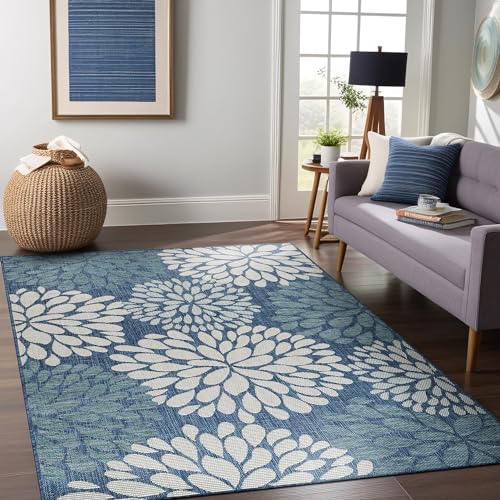 Outdoor Rug 9x12 Modern Exotic Tropical Leaf Area Rugs for Indoor and Outdoor Patio Deck Porch Garden Water Resistant Washable Outside Carpet