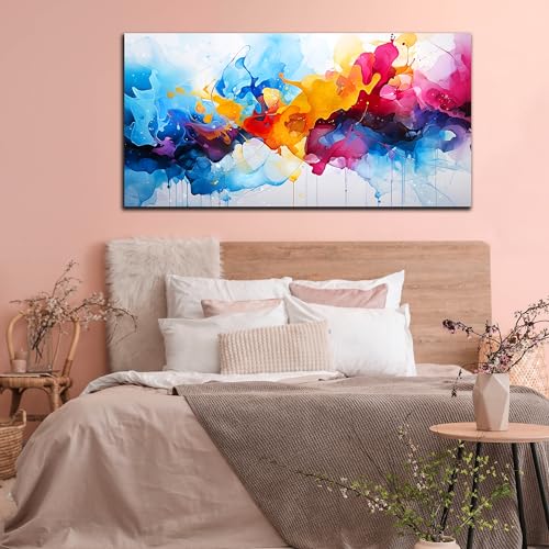 Colorful Abstract Canvas Wall Art for Living Room Bedroom Home Office Modern Wall Decor Blue Orange Pink Gray Abstract Picture Ready to Hang Size 30x60
