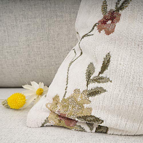 Embroidery Jacquard White Floral Leaf Pattern Square Decorative Throw Pillow Case Cushion Cover