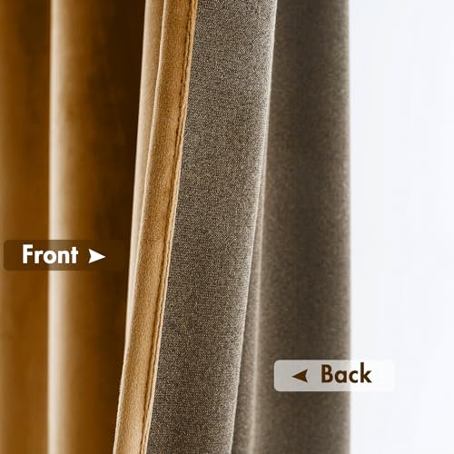 Golden Brown Blackout Velvet Curtains Drapes 84 Inch Long 52"x84" (2 Count)
