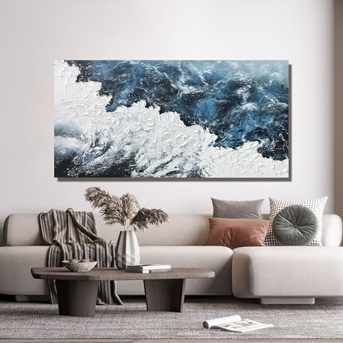 Blue White Wall Art Abstract Canvas Wall Pictures for Living Room 20"x40"